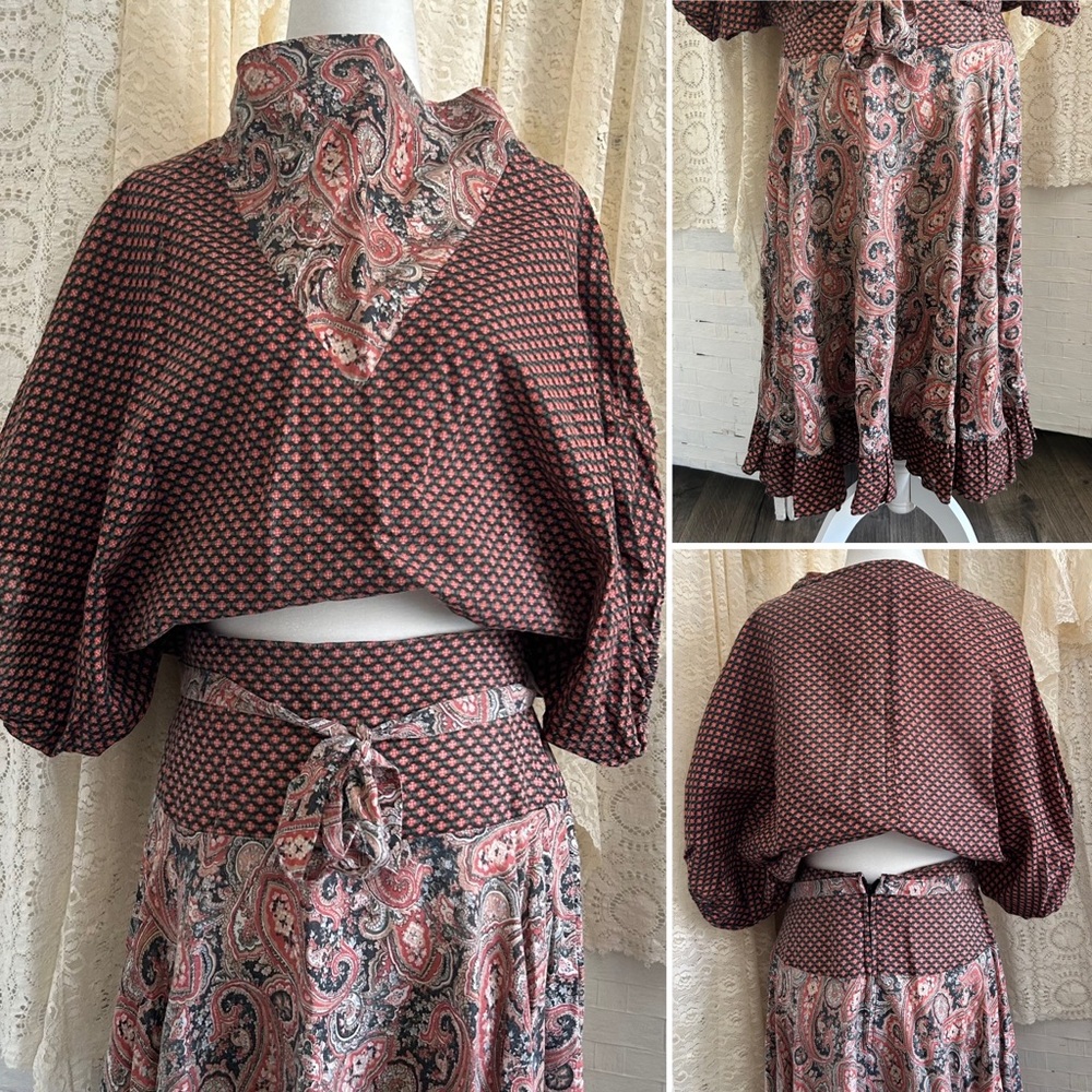 70’s Boho Paisley Peasant Skirt + Top Set
